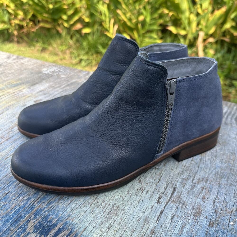 Naot Helm Boots Women's 39 / 8 Blue Brown Suede Comfort Double Zip Booties 725